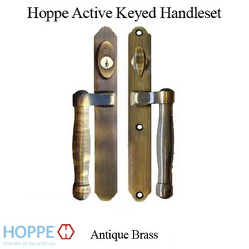 HOPPE HLS 9000 SLIDING DOOR HANDLE-SET, M574/2170N ACTIVE KEYED - ANTIQUE BRASS